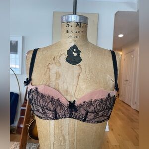 Agent Provocateur Pink & Black Bra Thong Set (34C bra, Size 3 thong)